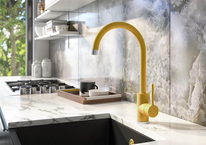 Liquida PR77YC Single Lever Swivel Spout Yellow & Chrome Kitchen Mixer Tap