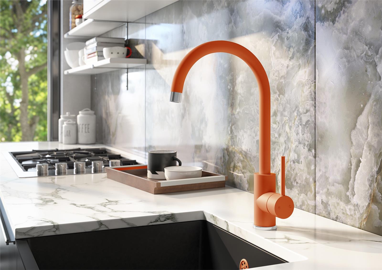 Liquida PR78OC Single Lever Swivel Spout Orange & Chrome Kitchen Mixer Tap