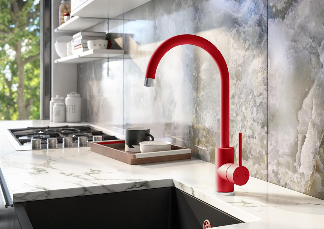Liquida PR79RC Single Lever Swivel Spout Red & Chrome Kitchen Mixer Tap