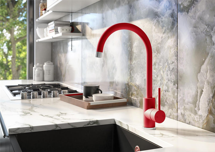 Liquida PR79RC Single Lever Swivel Spout Red & Chrome Kitchen Mixer Tap
