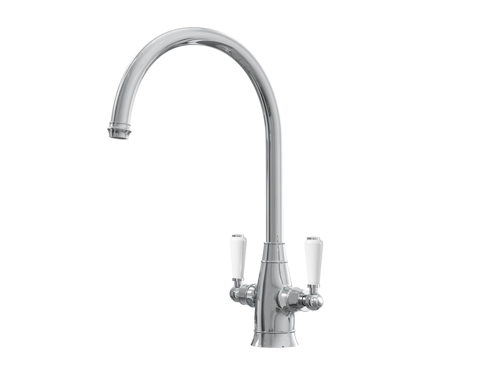 Liquida OS51CH Chrome Swan Neck Twin Lever Traditional Kitchen Mixer Tap