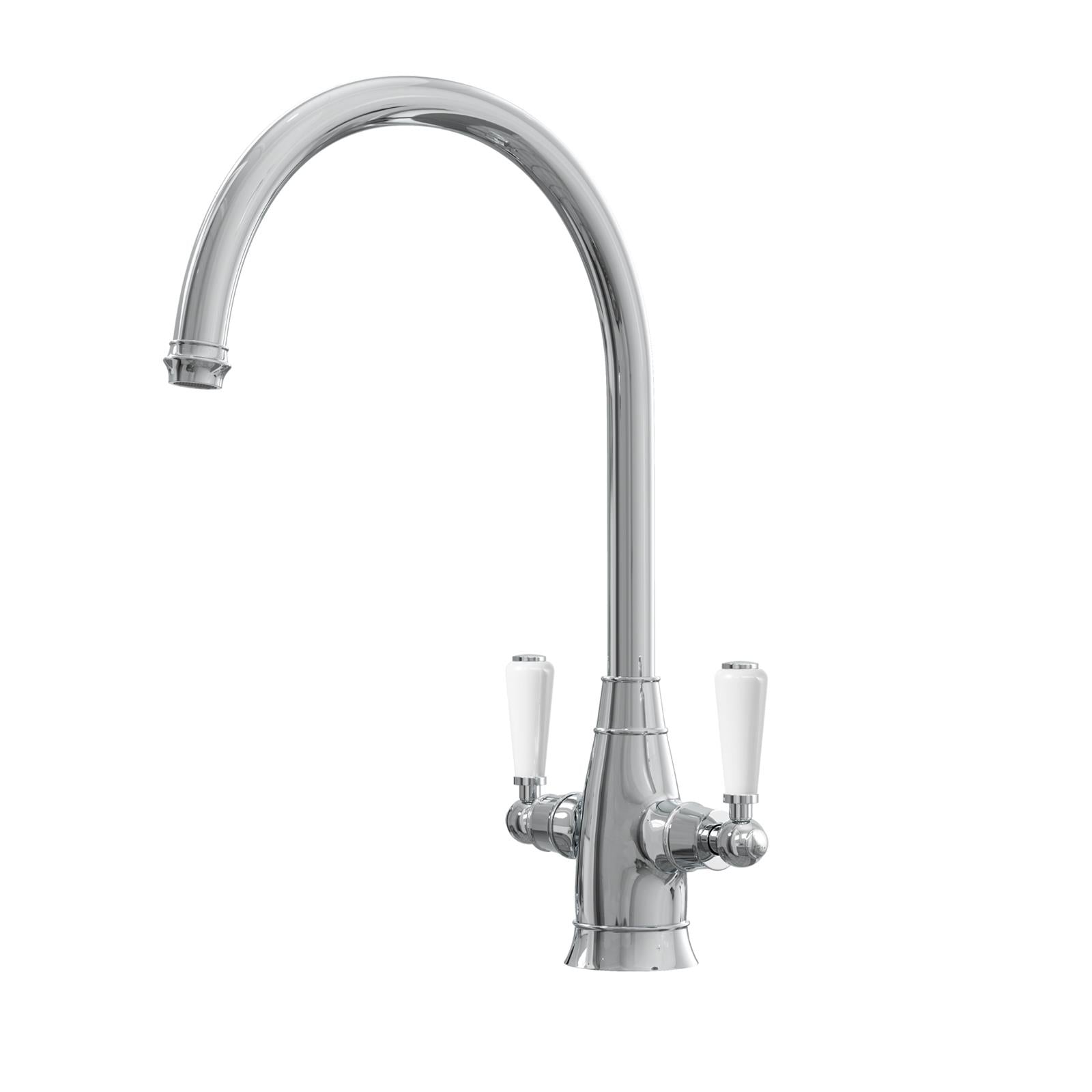 Liquida OS51CH Chrome Swan Neck Twin Lever Traditional Kitchen Mixer Tap
