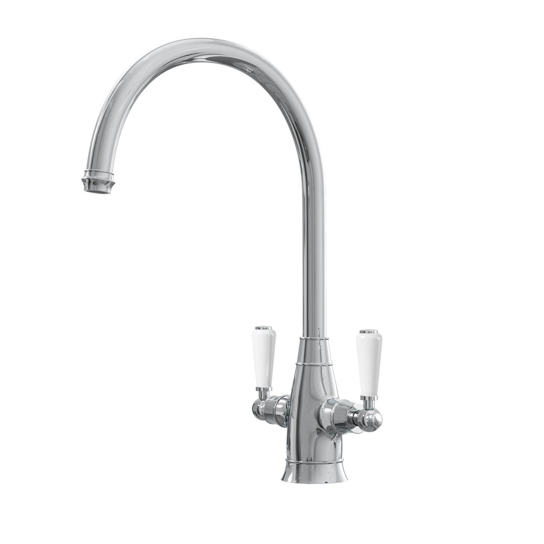 Liquida OS51CH Chrome Swan Neck Twin Lever Traditional Kitchen Mixer Tap