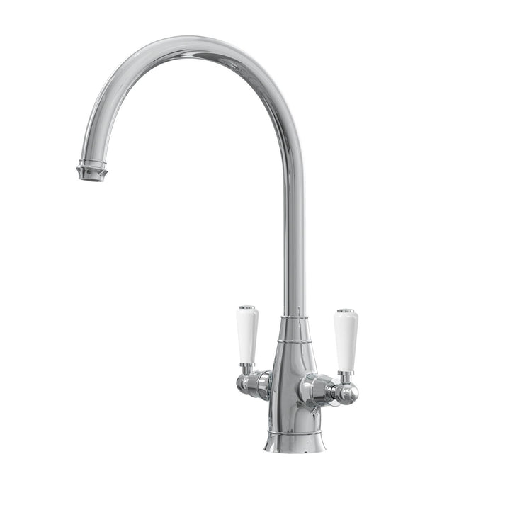 Liquida OS51CH Chrome Swan Neck Twin Lever Traditional Kitchen Mixer Tap