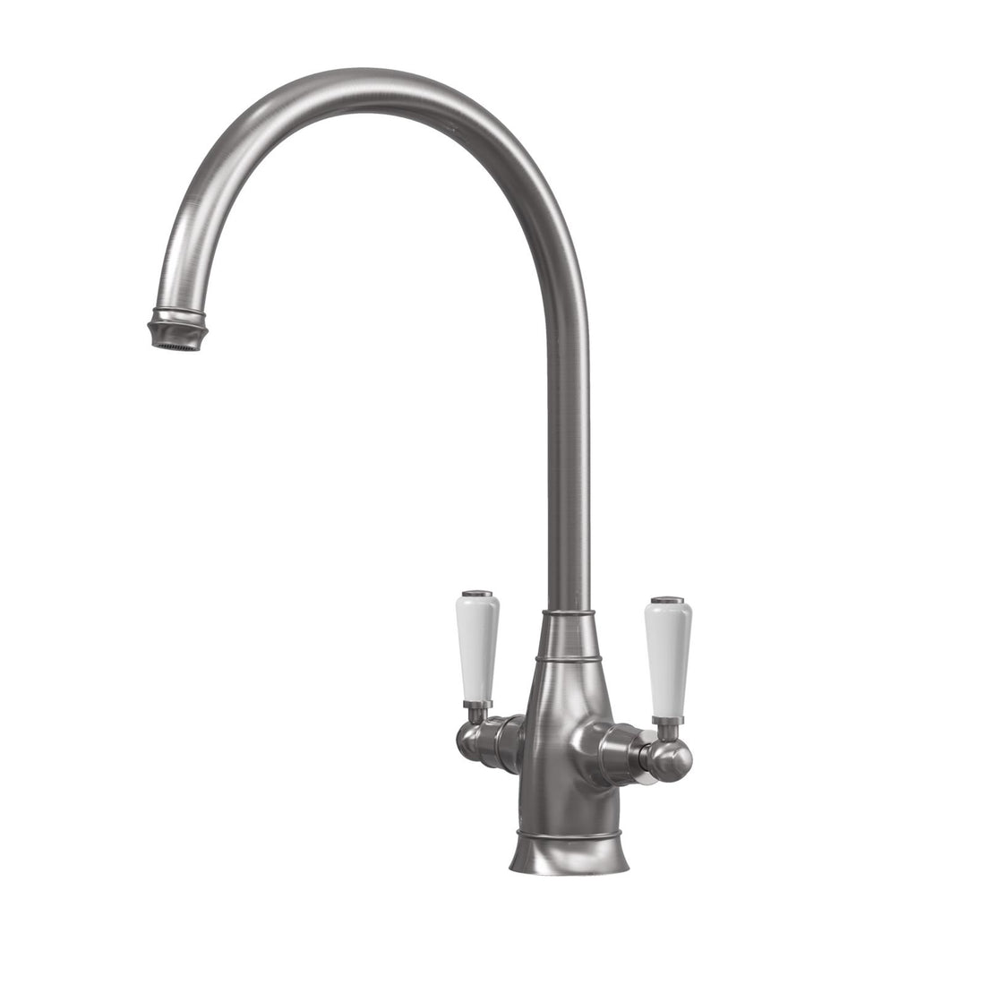 Liquida OS52PT Pewter Swan Neck Twin Lever Traditional Kitchen Mixer Tap