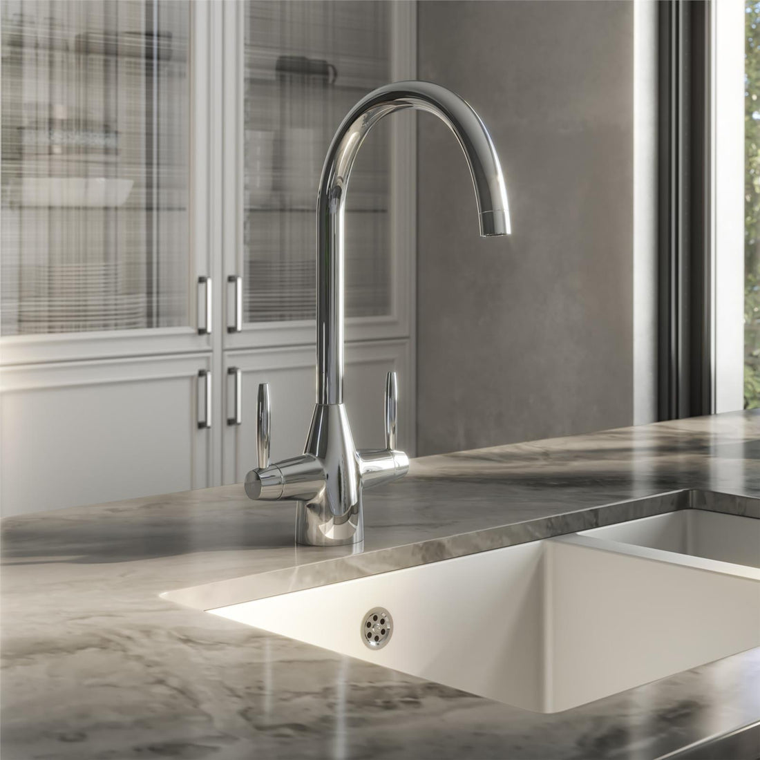 Liquida AST83CH Chrome Dual Lever Swivel Spout Kitchen Mixer Tap