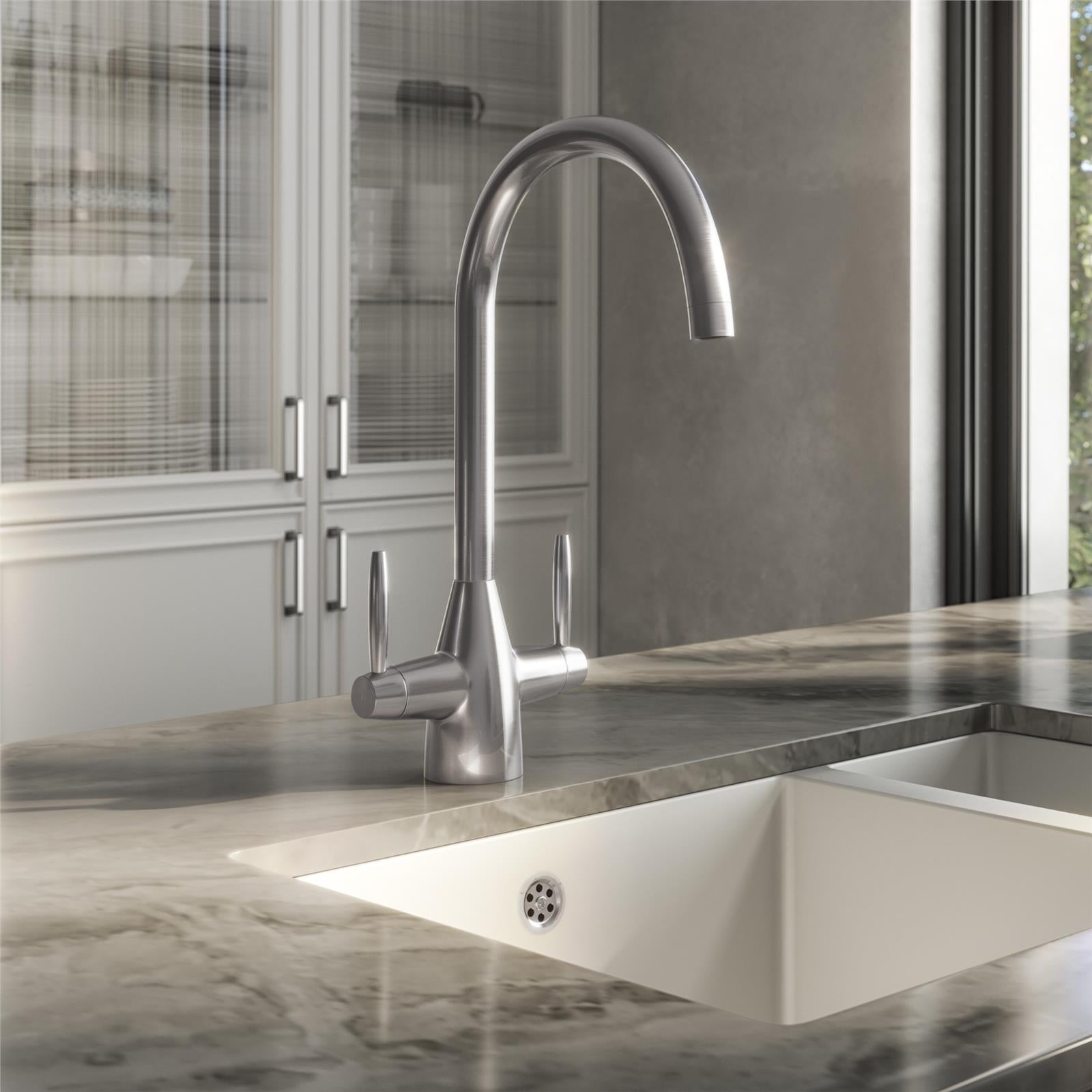 Liquida AST84PT Brushed Pewter Dual Lever Swivel Spout Kitchen Mixer Tap