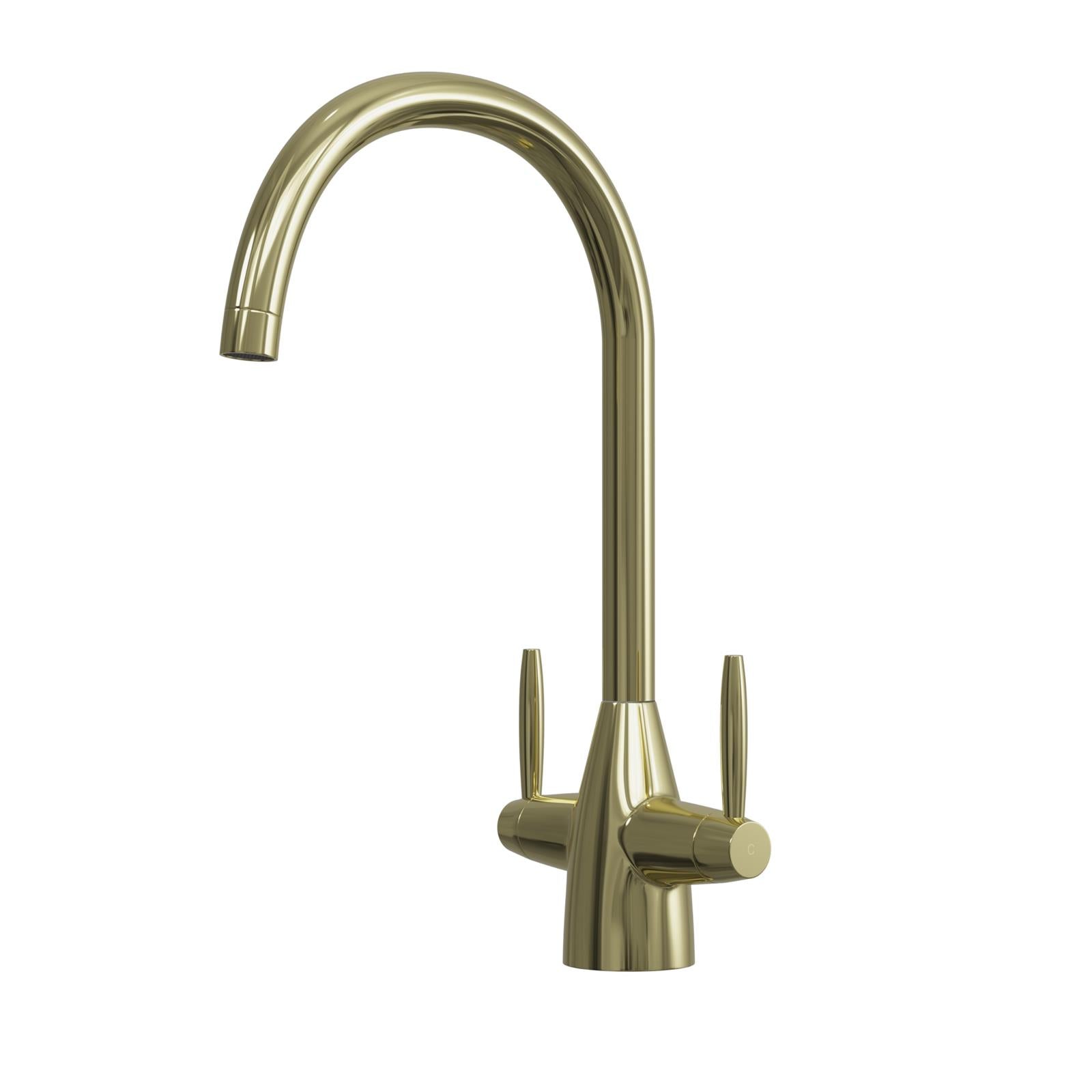 Liquida AST86PB Polished Brass Dual Lever Swivel Spout Kitchen Mixer Tap