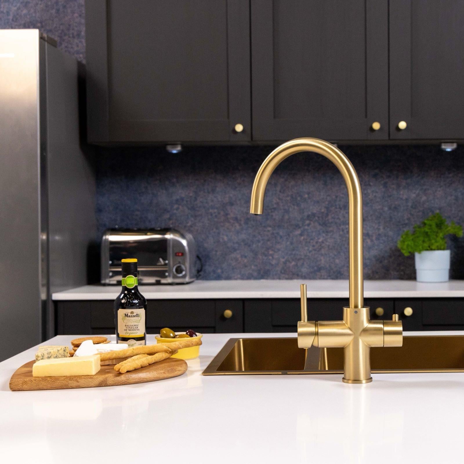 Liquida CY311BR 3-in-1 Brushed Brass Instant Boiling Water Kitchen Tap