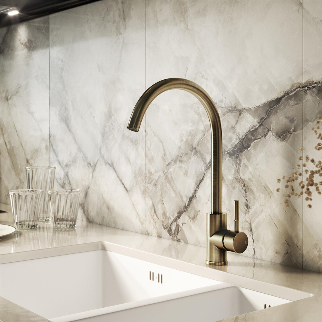 Liquida VT65AB Antique Brass Single Lever Swivel Spout Kitchen Mixer Tap