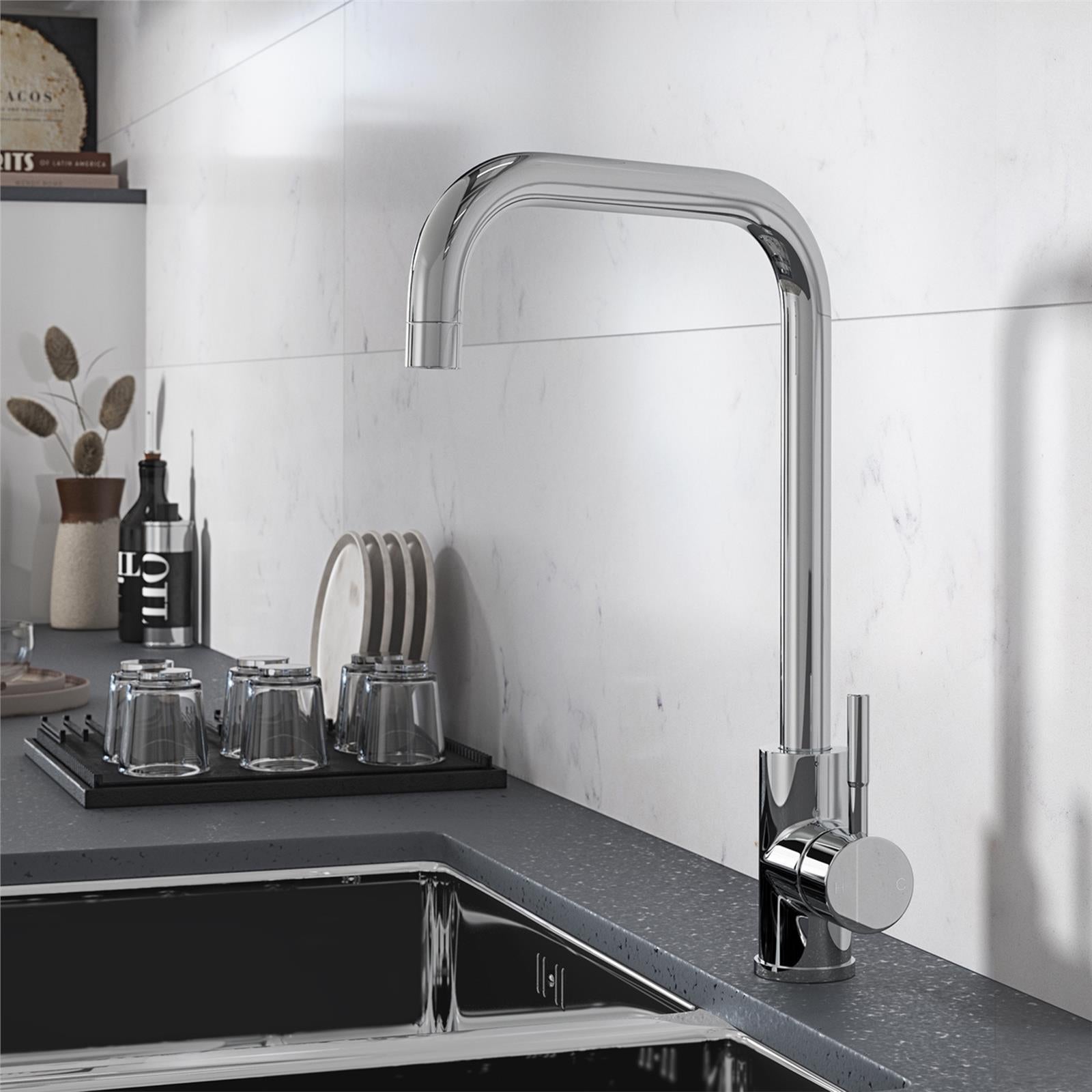 Liquida VT67CH Chrome Single Lever Square Neck Swivel Spout Kitchen Mixer Tap