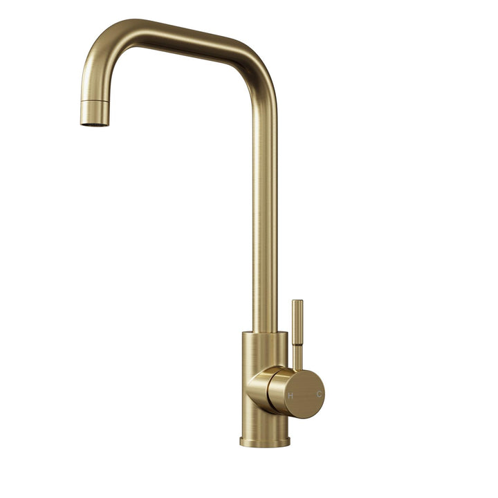 Liquida VT71BR Brushed Brass Single Lever Square Neck Swivel Spout Kitchen Tap