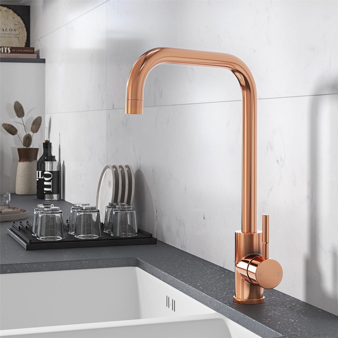 Liquida VT75RC Rose Copper Single Lever Square Neck Swivel Spout Kitchen Tap