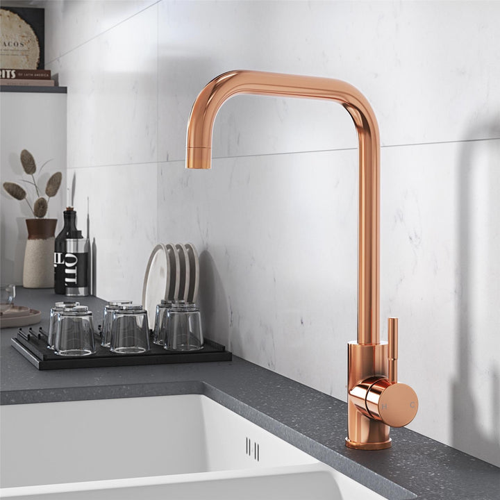 Liquida VT75RC Rose Copper Single Lever Square Neck Swivel Spout Kitchen Tap