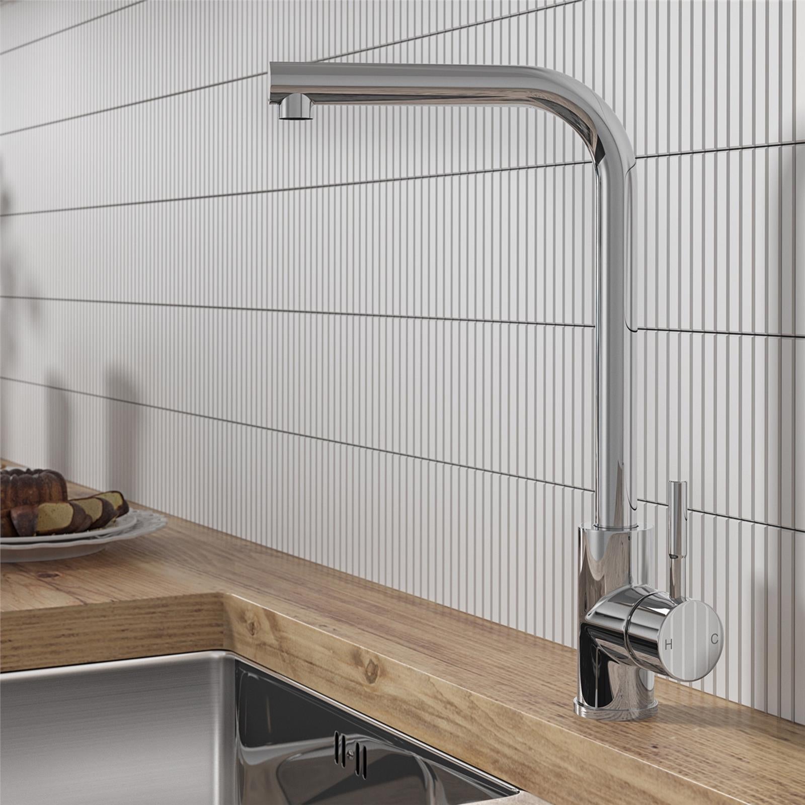 Liquida VT76CH Chrome Single Lever L Neck Swivel Spout Kitchen Mixer Tap