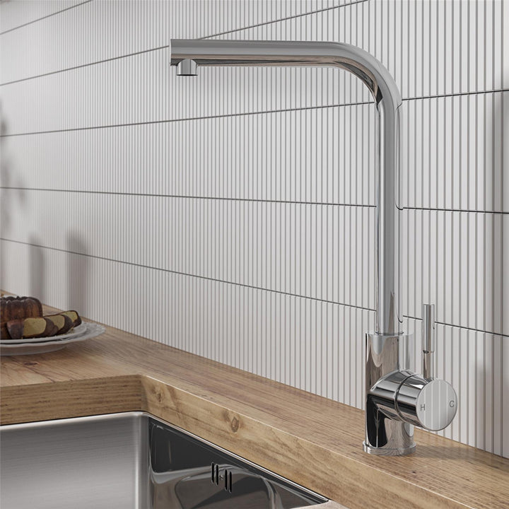 Liquida VT76CH Chrome Single Lever L Neck Swivel Spout Kitchen Mixer Tap