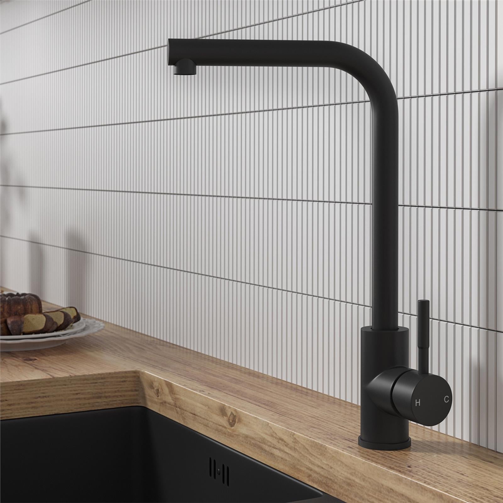 Liquida VT79MB Matt Black Single Lever L Neck Swivel Spout Kitchen Mixer Tap