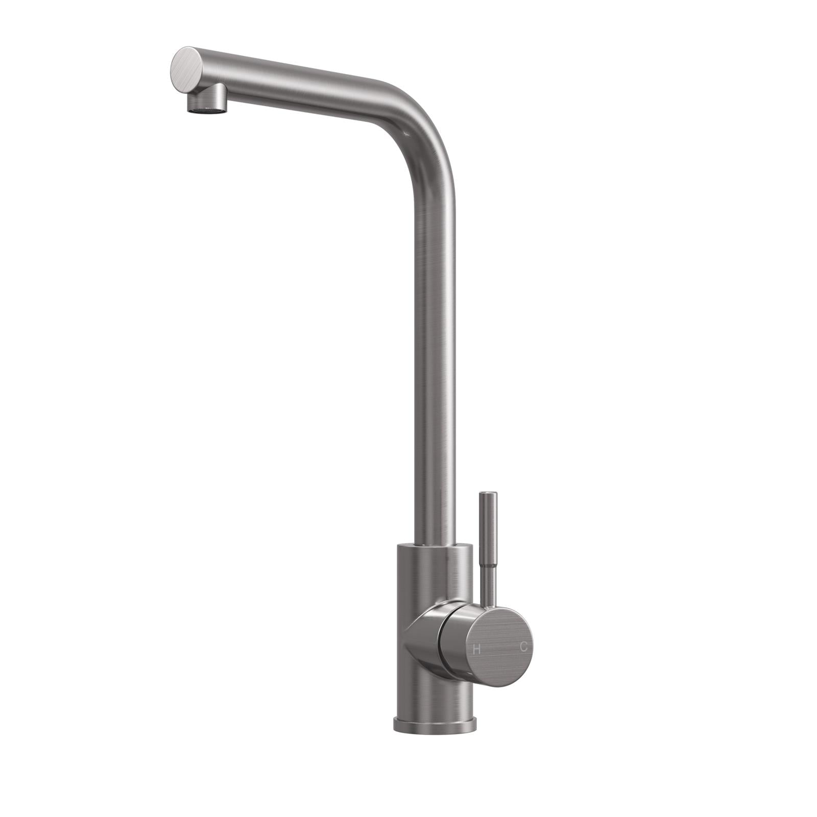 Liquida VT82BS Brushed Steel Single Lever L Neck Swivel Spout Kitchen Mixer Tap