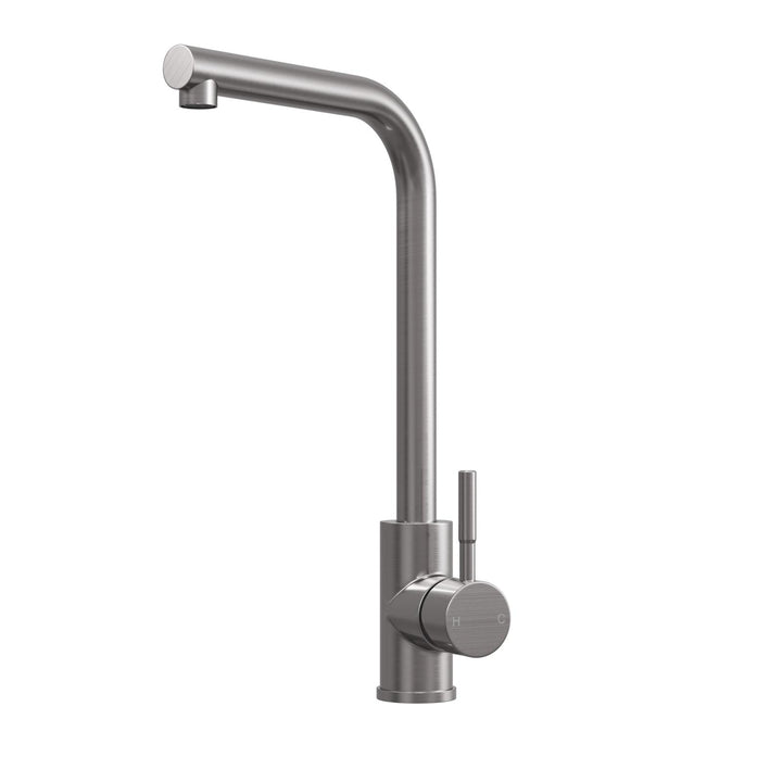 Liquida VT82BS Brushed Steel Single Lever L Neck Swivel Spout Kitchen Mixer Tap