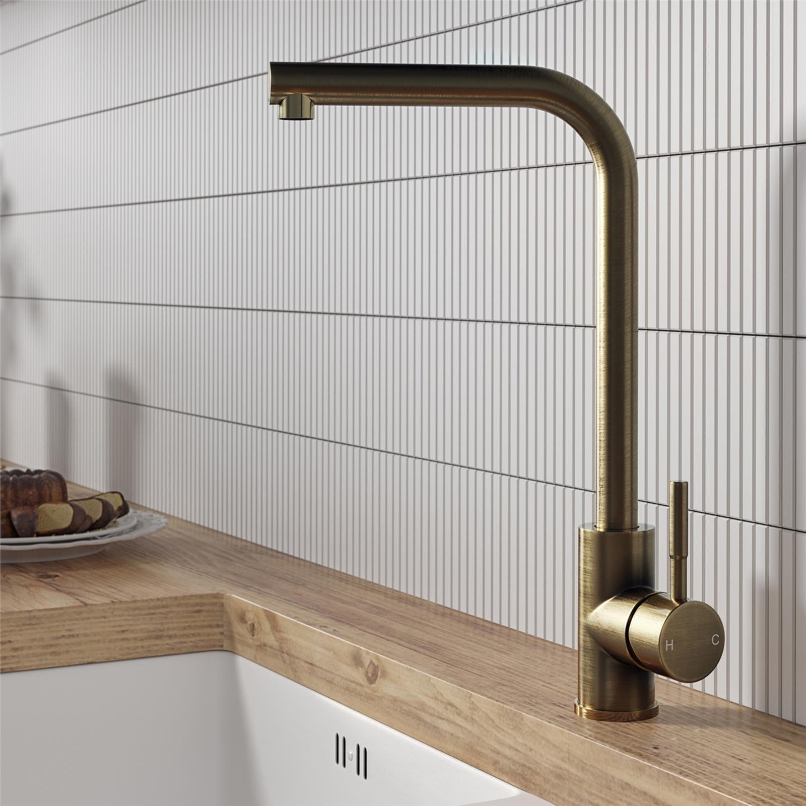 Liquida VT83AB Antique Brass Single Lever L Neck Swivel Spout Kitchen Mixer Tap