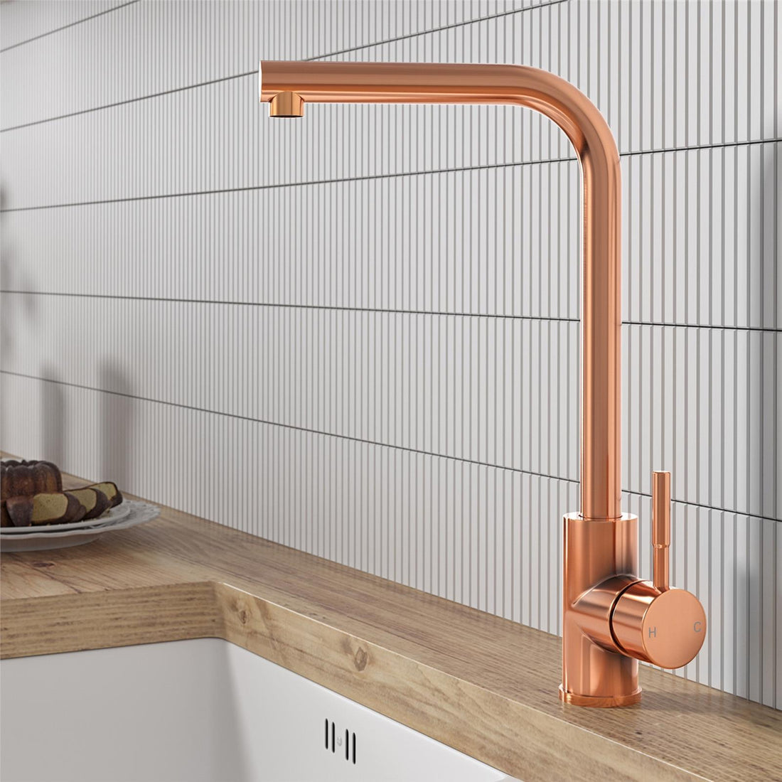 Liquida VT84RC Rose Copper Single Lever L Neck Swivel Spout Kitchen Mixer Tap