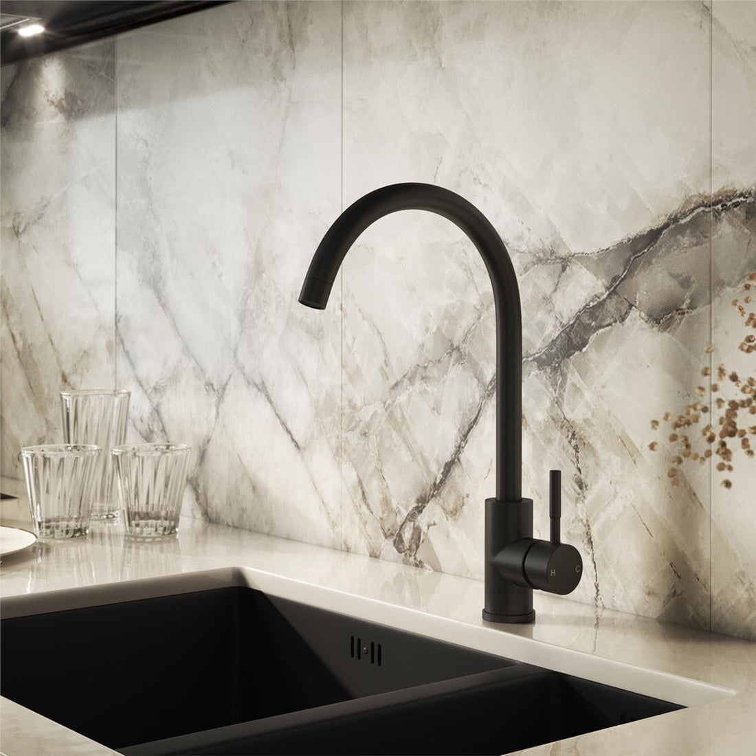 Liquida VT01MB Matt Black Single Lever Swivel Spout Kitchen Mixer Tap