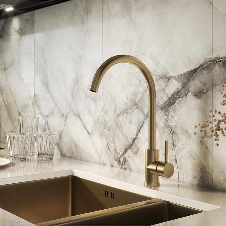 Liquida VT02BR Brushed Brass Single Lever Swivel Spout Kitchen Mixer Tap