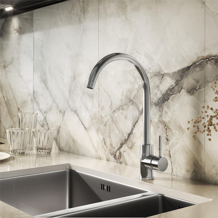 Liquida VT04BS Brushed Steel Single Lever Swivel Spout Kitchen Mixer Tap