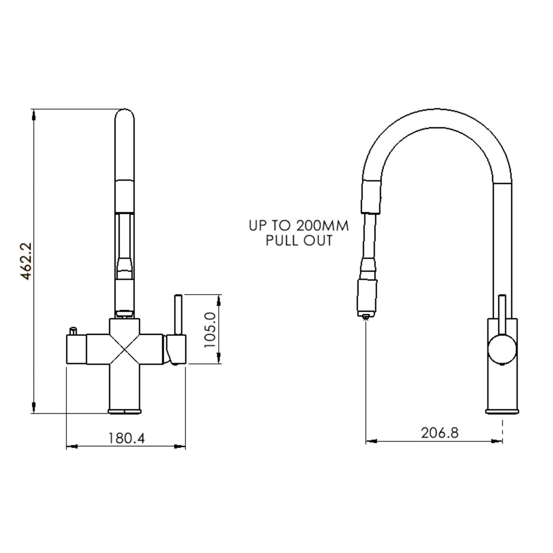 Liquida CPL311MB Matt Black 3-in-1 Instant Hot Water Pull Out Kitchen Tap