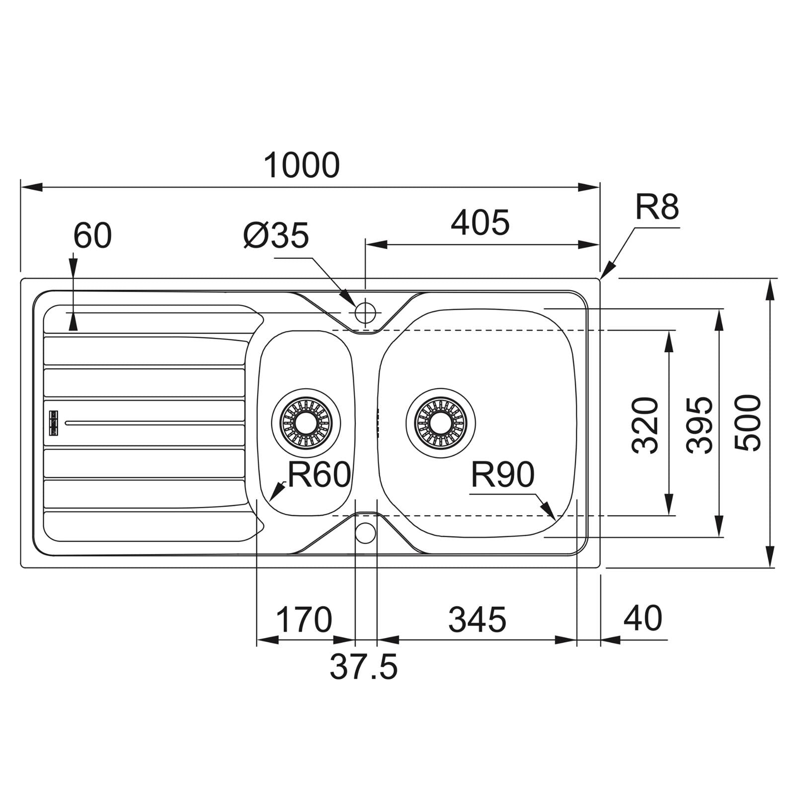 Franke Reno 1.5 Bowl Stainless Steel Reversible Kitchen Sink With Wastes