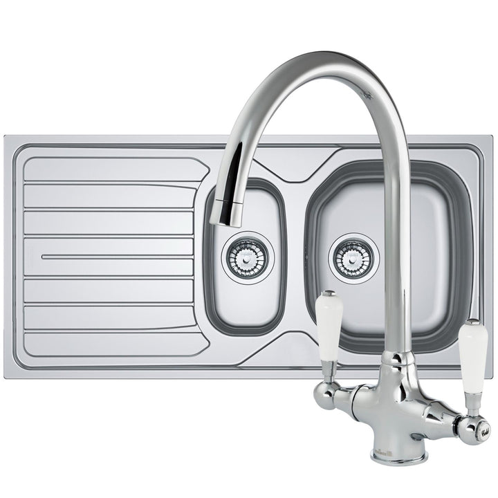 Franke Reno 1.5 Bowl Stainless Steel Kitchen Sink With Reginox Elbe Chrome Tap