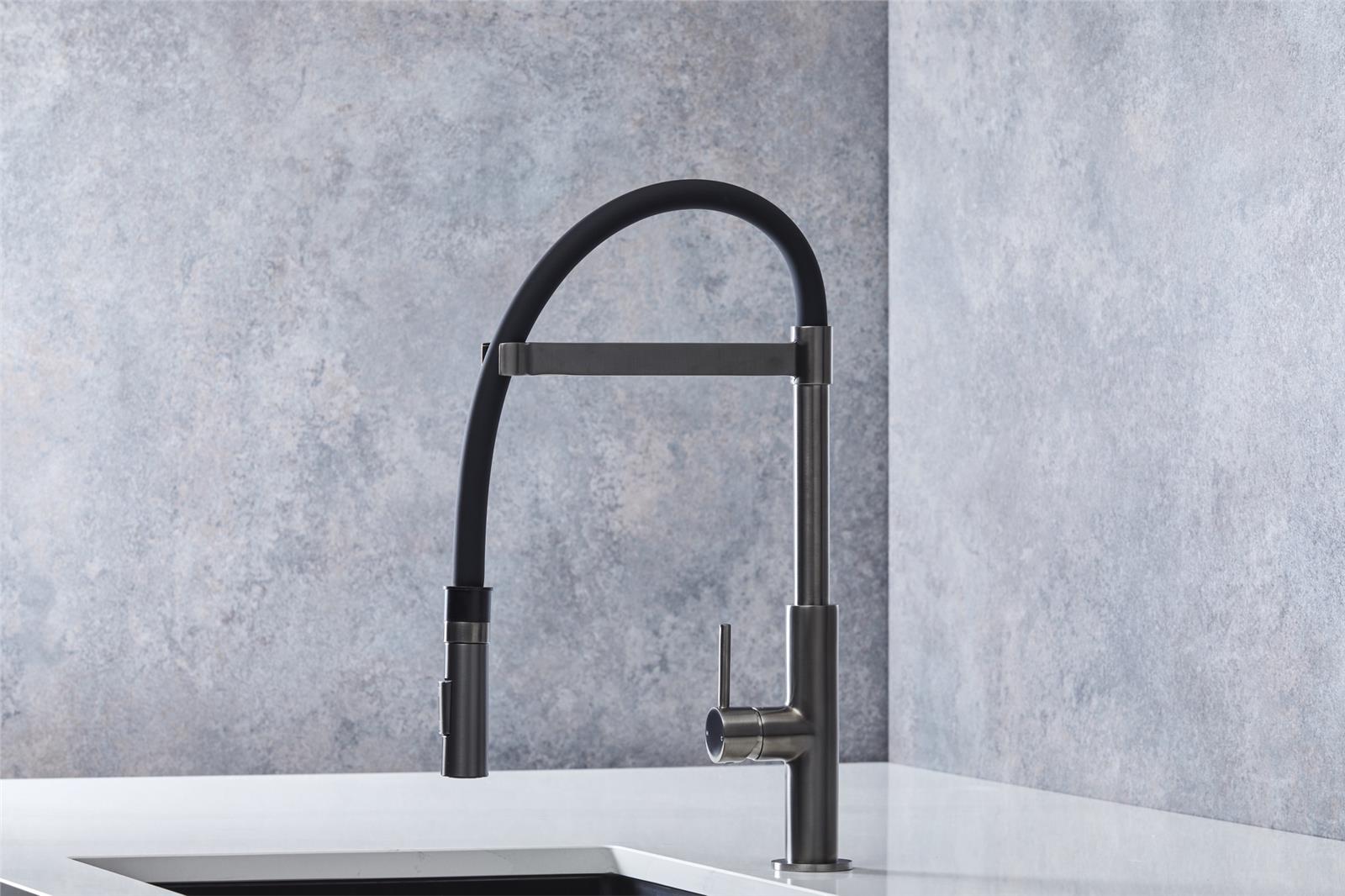 Liquida W24GM S shape Swan Neck 360 Degree Swivel Gun Metal Grey Kitchen Tap