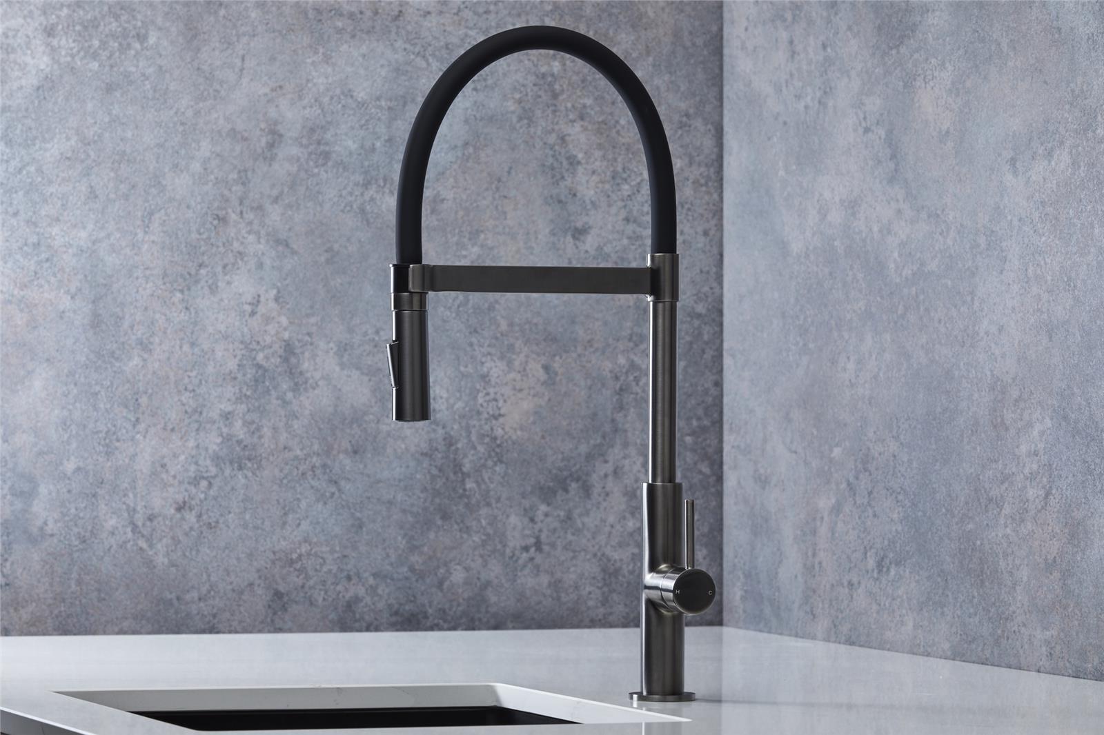 Liquida W24GM S shape Swan Neck 360 Degree Swivel Gun Metal Grey Kitchen Tap