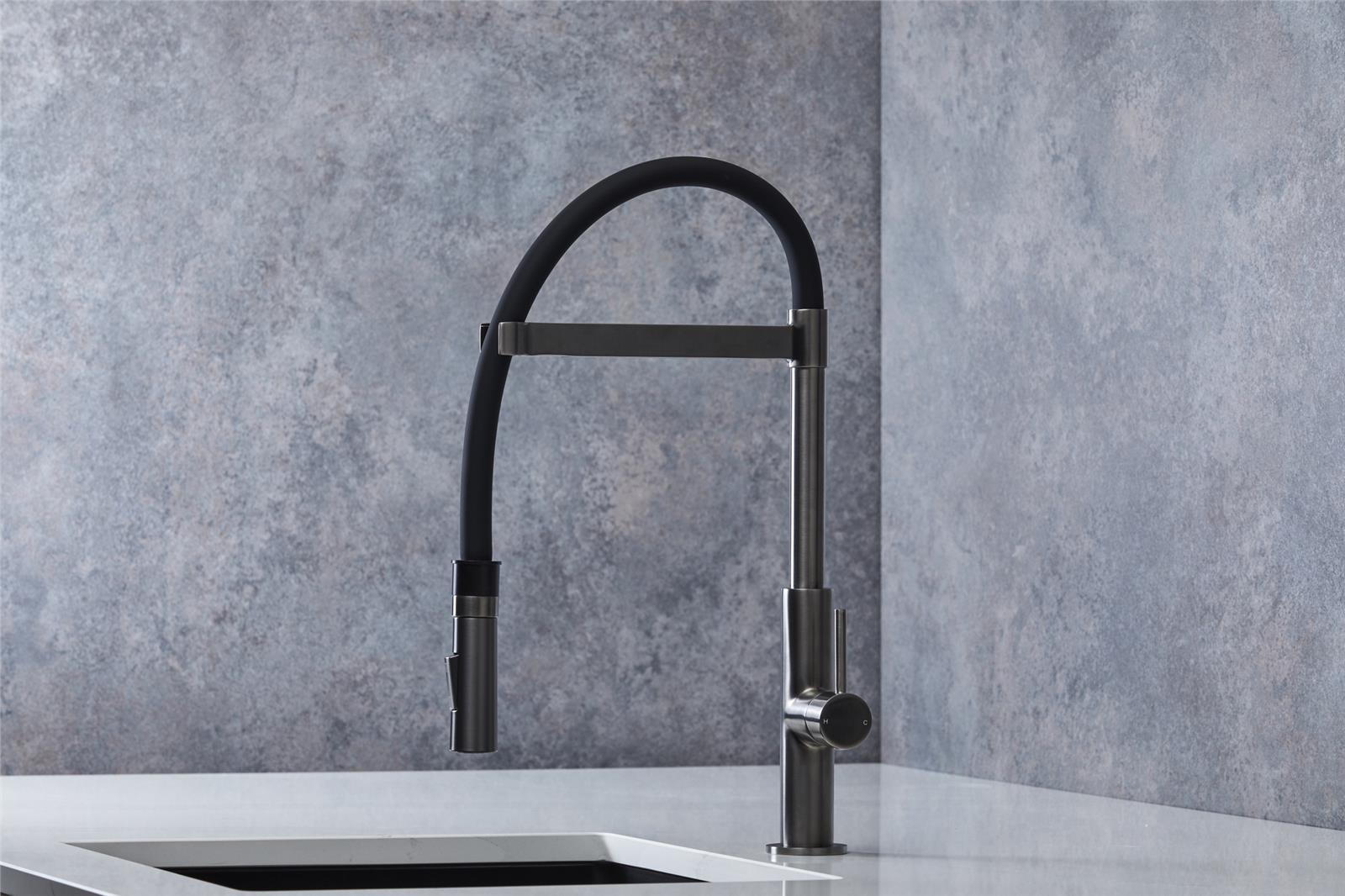 Liquida W24GM S shape Swan Neck 360 Degree Swivel Gun Metal Grey Kitchen Tap