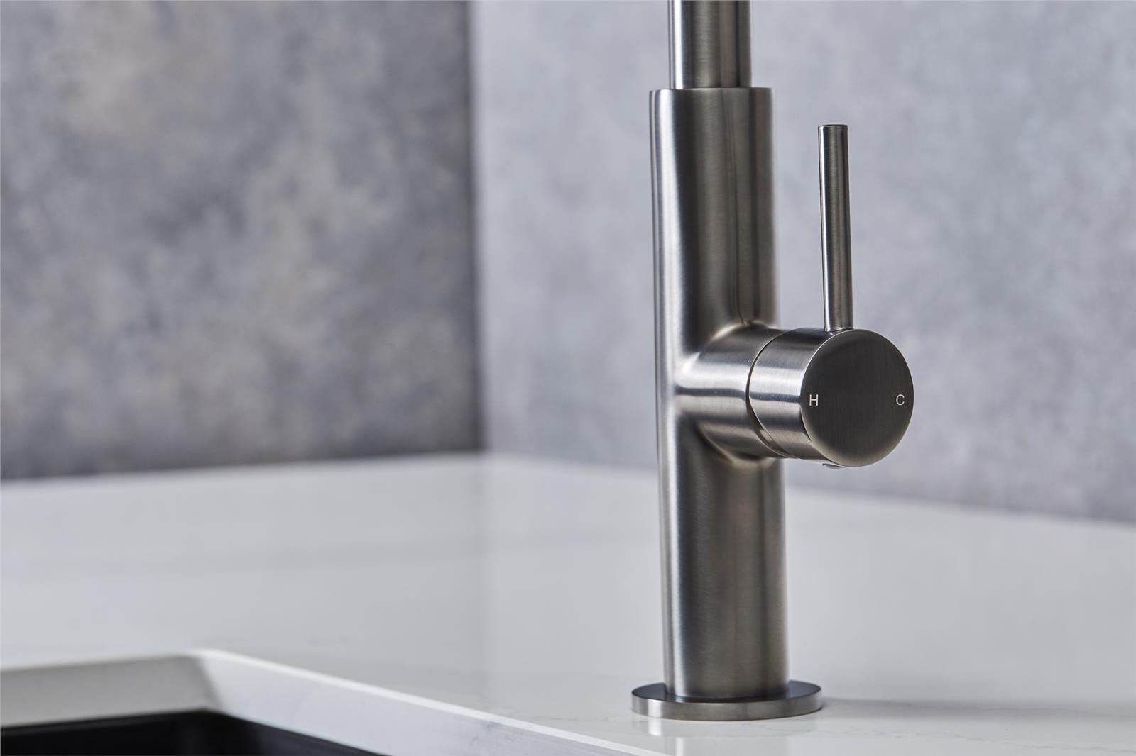 Liquida W24GM S shape Swan Neck 360 Degree Swivel Gun Metal Grey Kitchen Tap