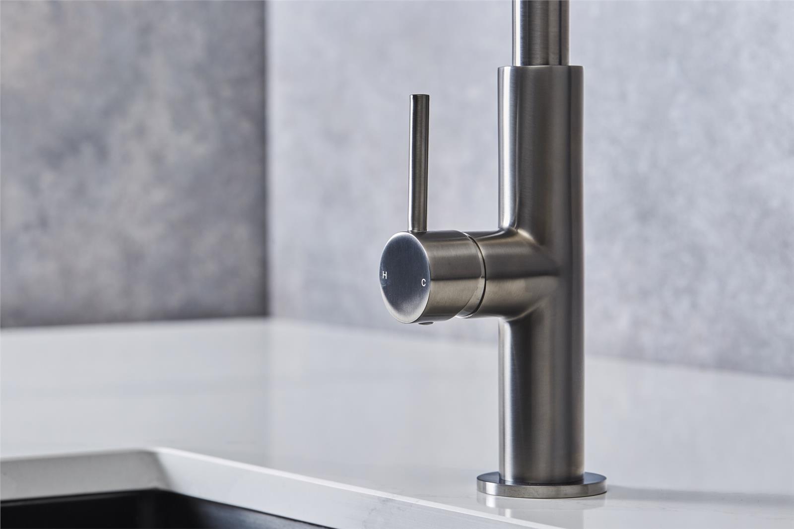 Liquida W24GM S shape Swan Neck 360 Degree Swivel Gun Metal Grey Kitchen Tap