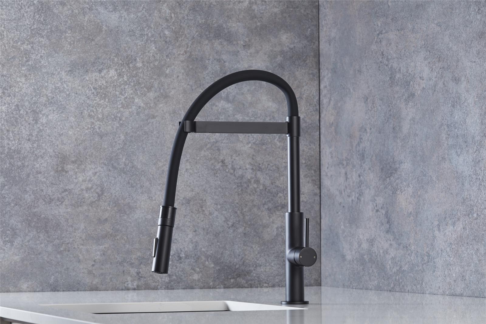 Liquida W24MB S shape Swan Neck 360 Degree Swivel Matt Black Kitchen Tap