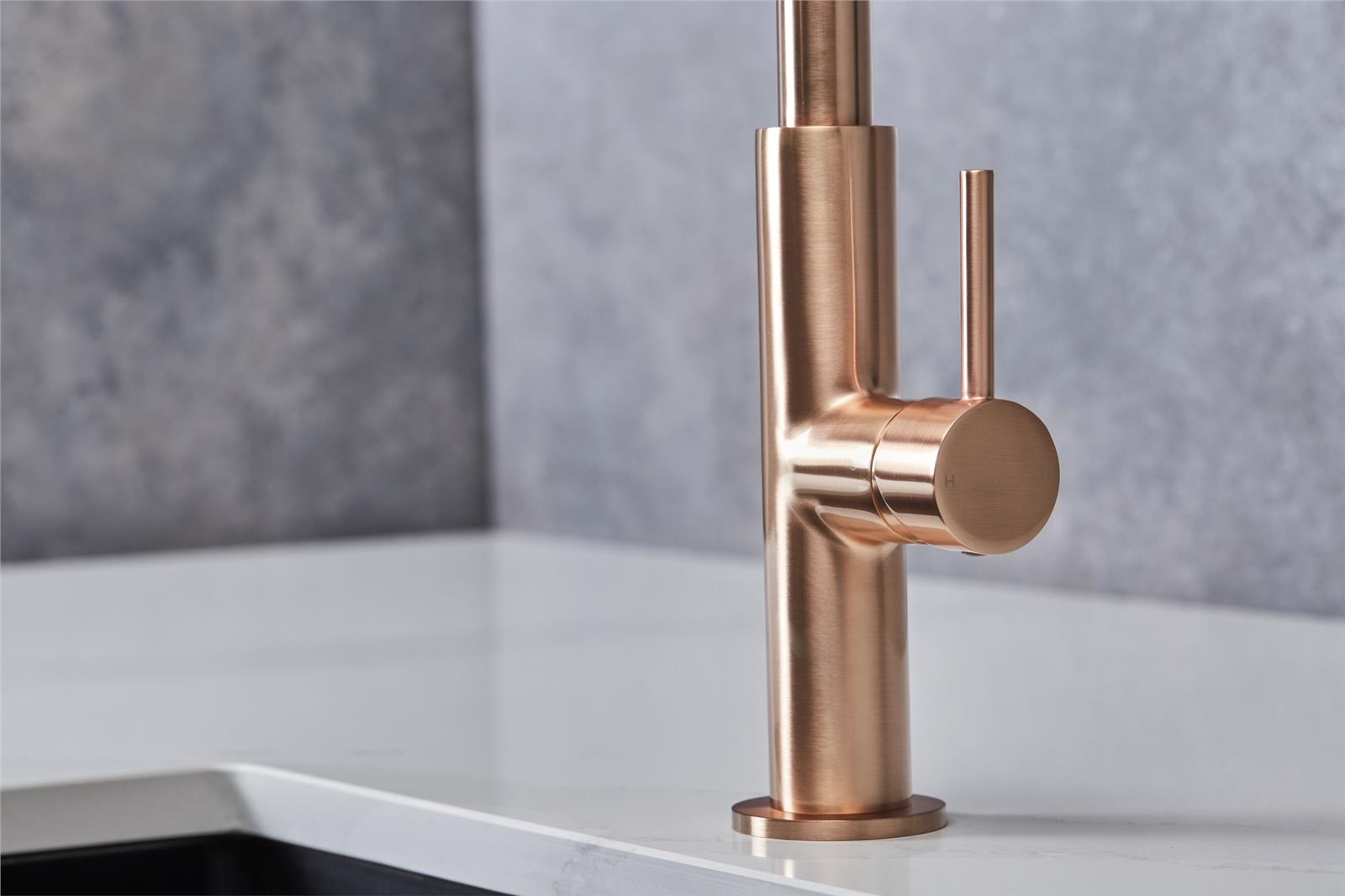 Liquida W24RG S shape Swan Neck 360 Degree Swivel Rose Gold Kitchen Tap