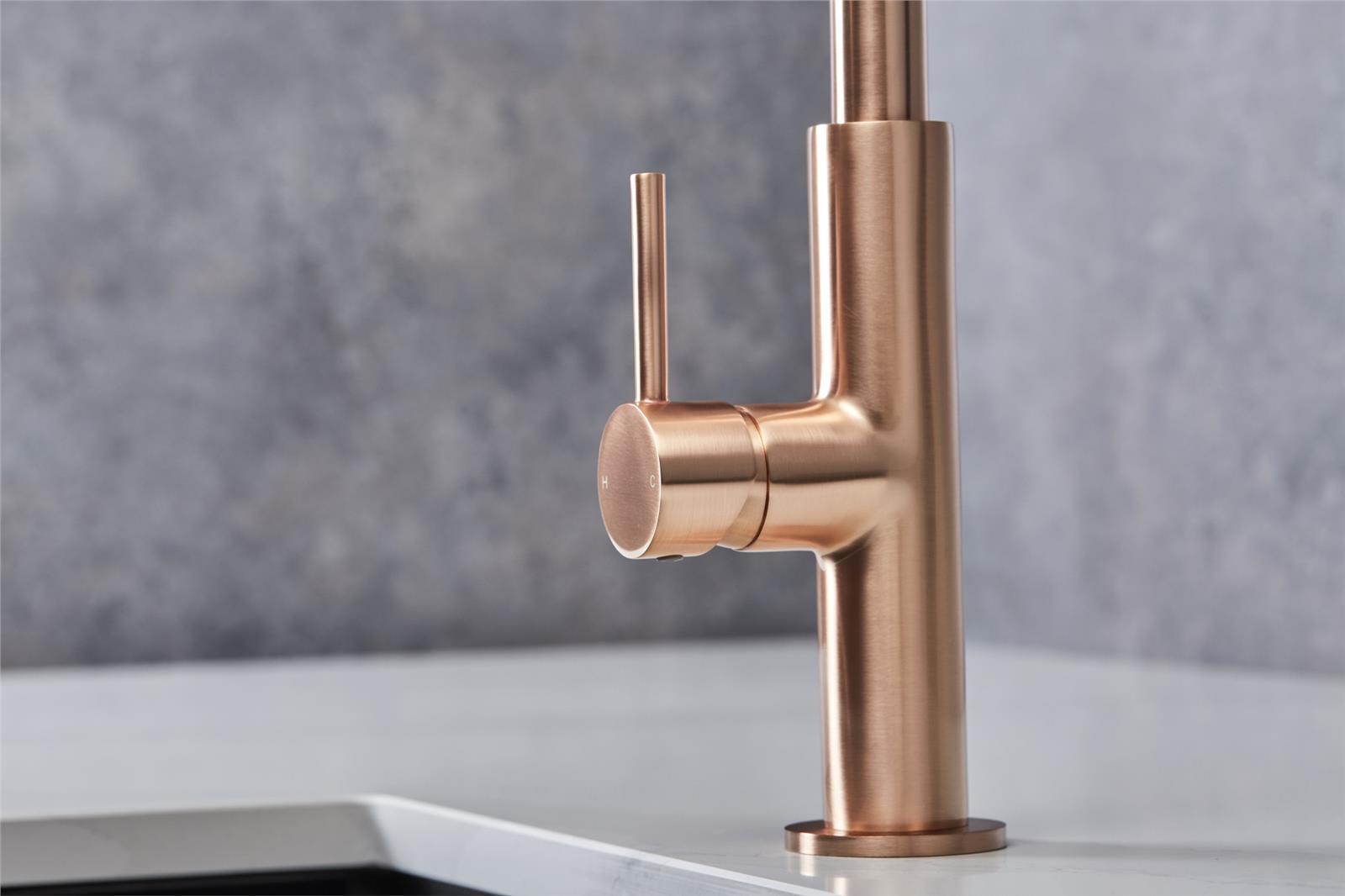 Liquida W24RG S shape Swan Neck 360 Degree Swivel Rose Gold Kitchen Tap