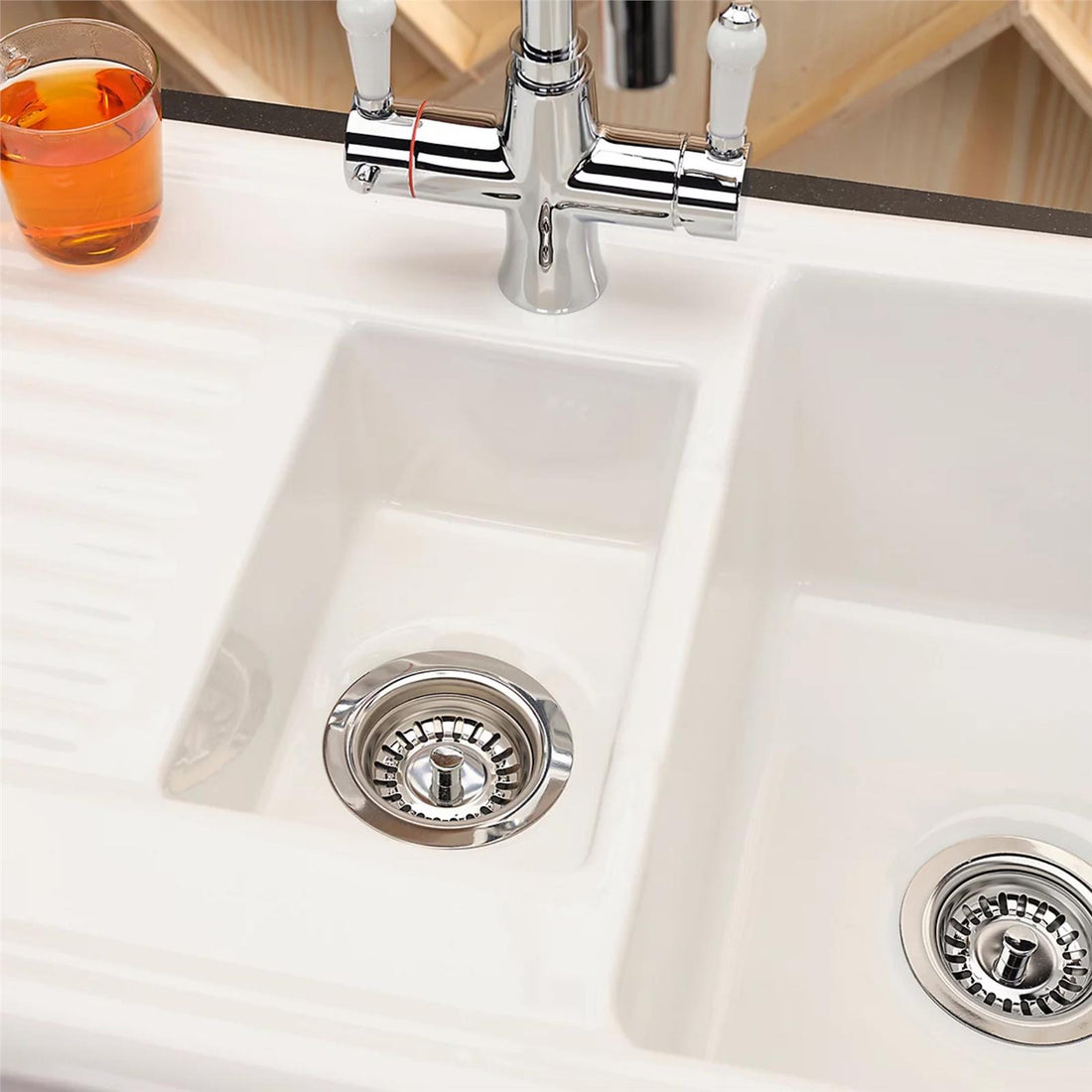 Reginox RL 301CW White 1.5 Bowl Inset Reversible Ceramic Kitchen Sink