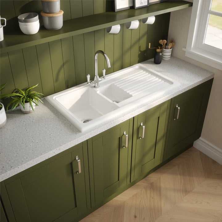 Reginox RL 301CW II White 1.5 Bowl Inset Reversible Ceramic Kitchen Sink