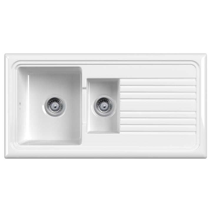 Reginox RL 301CW II White 1.5 Bowl Inset Reversible Ceramic Kitchen Sink