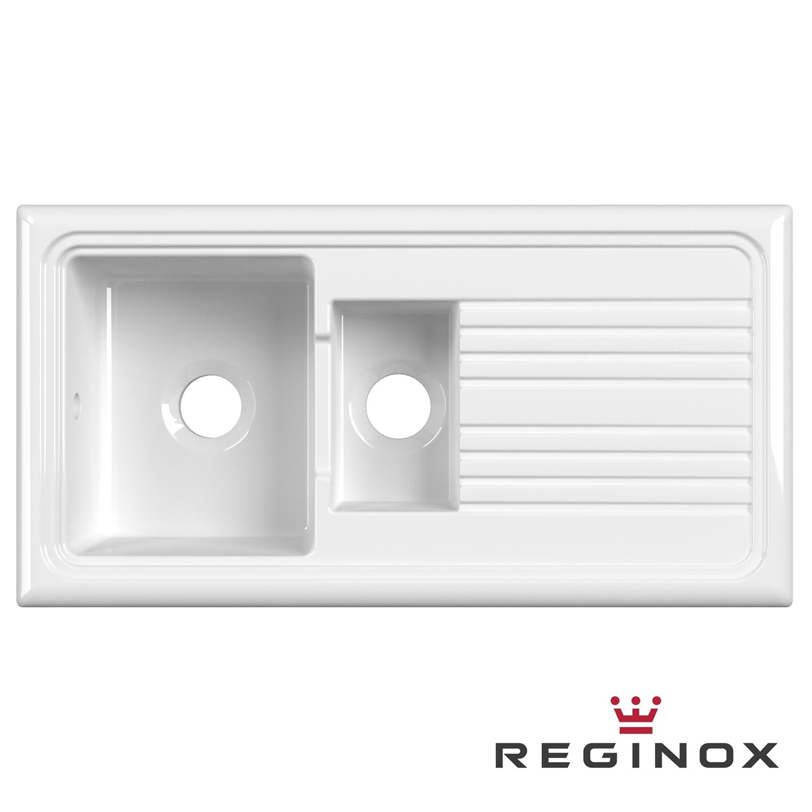 Reginox RL 301CW II White 1.5 Bowl Inset Reversible Ceramic Kitchen Sink