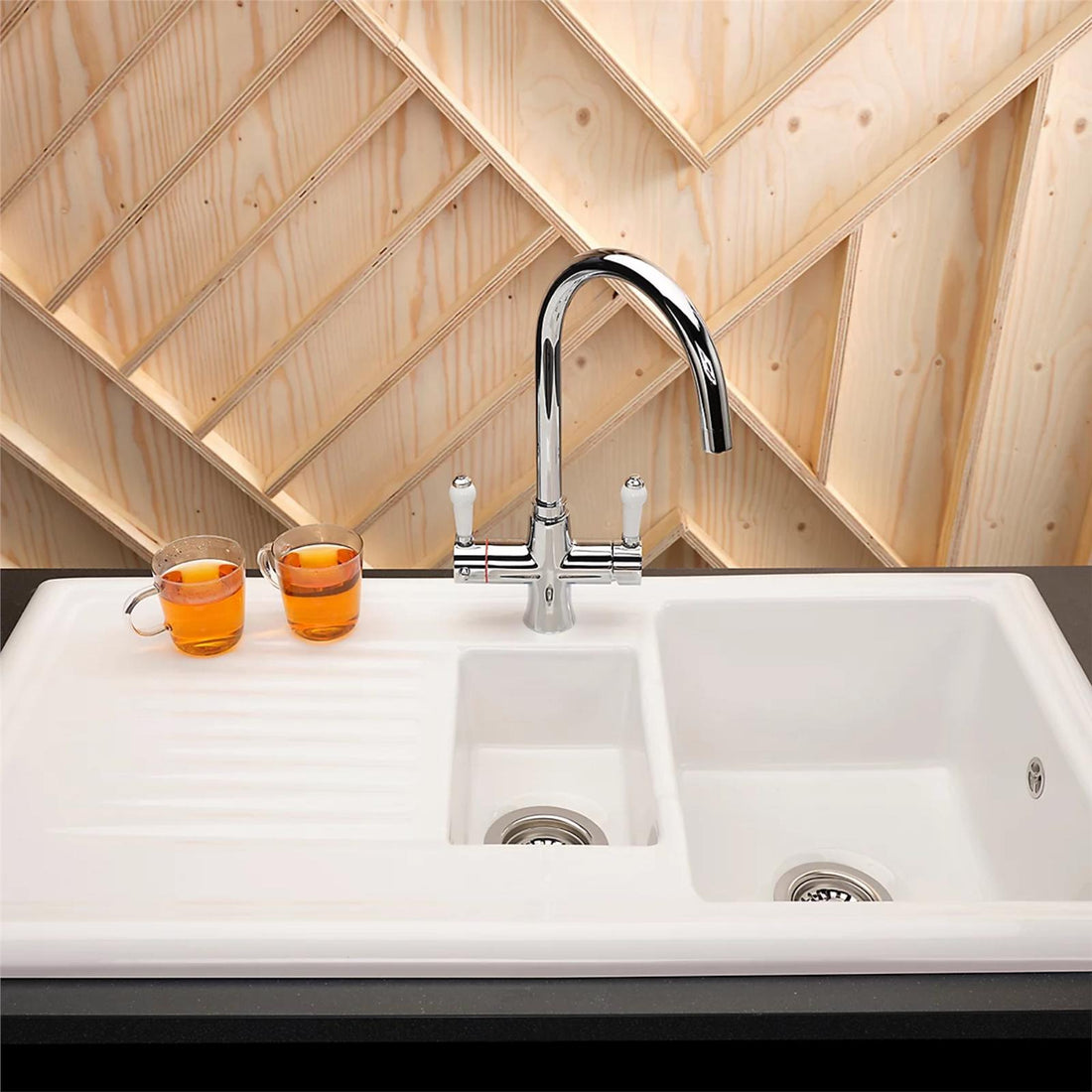 Reginox RL 301CW White 1.5 Bowl Inset Reversible Ceramic Kitchen Sink