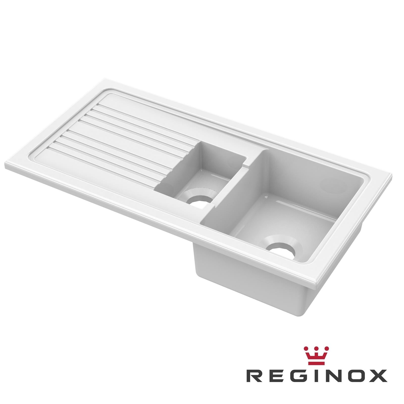 Reginox RL 301CW II White 1.5 Bowl Inset Reversible Ceramic Kitchen Sink