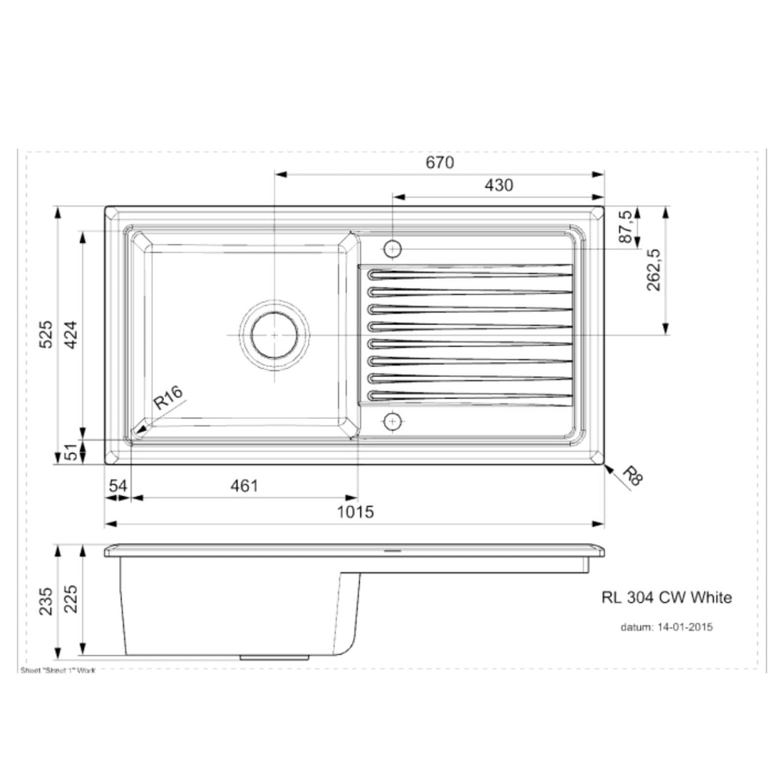 Reginox RL304CW White 1.0 Bowl Inset Reversible Ceramic Kitchen Sink