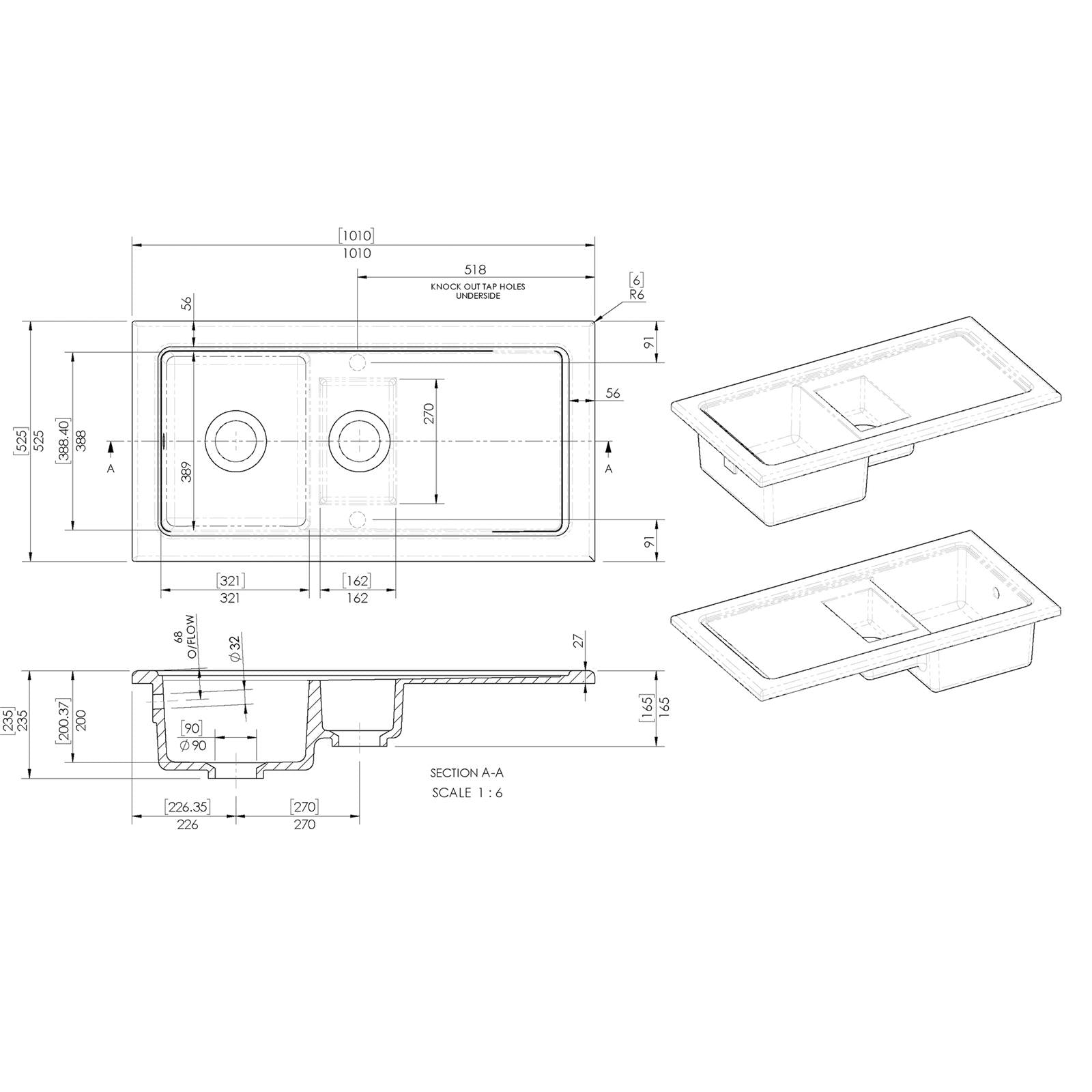 Reginox RL 501CW II White 1.5 Bowl Inset Reversible Ceramic Kitchen Sink