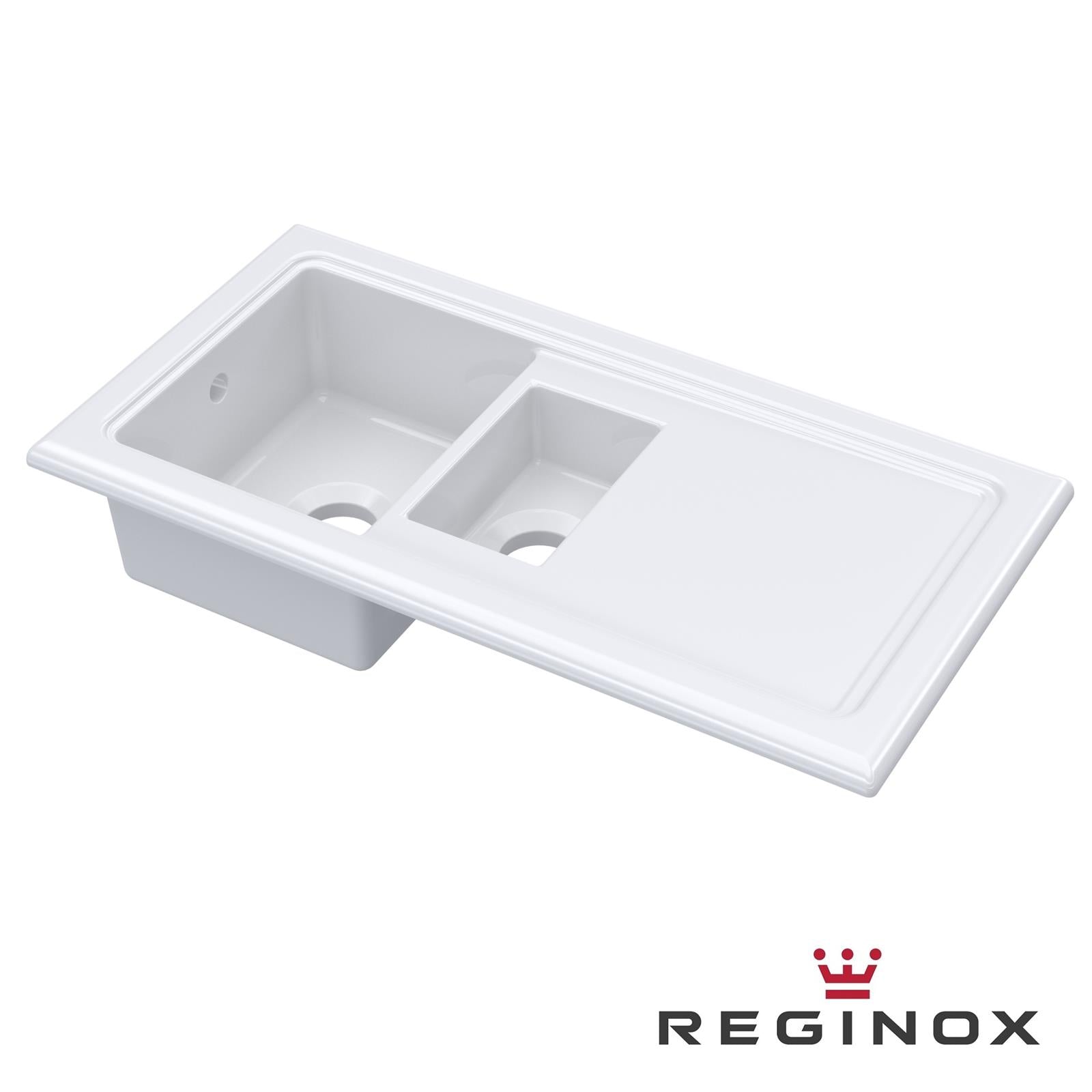 Reginox RL 501CW II White 1.5 Bowl Inset Reversible Ceramic Kitchen Sink