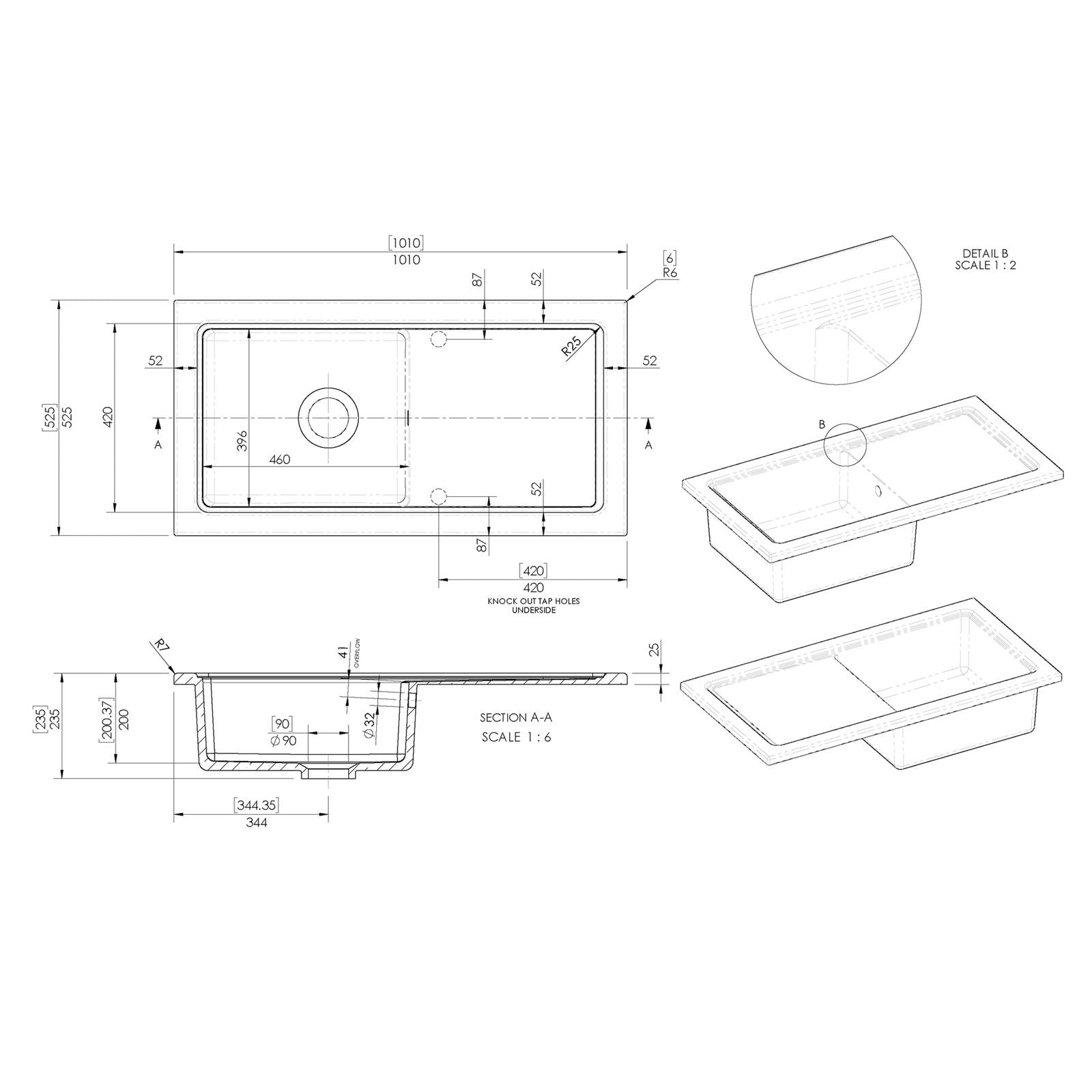 Reginox RL504 CW II White 1.0 Bowl Inset Reversible Ceramic Kitchen Sink