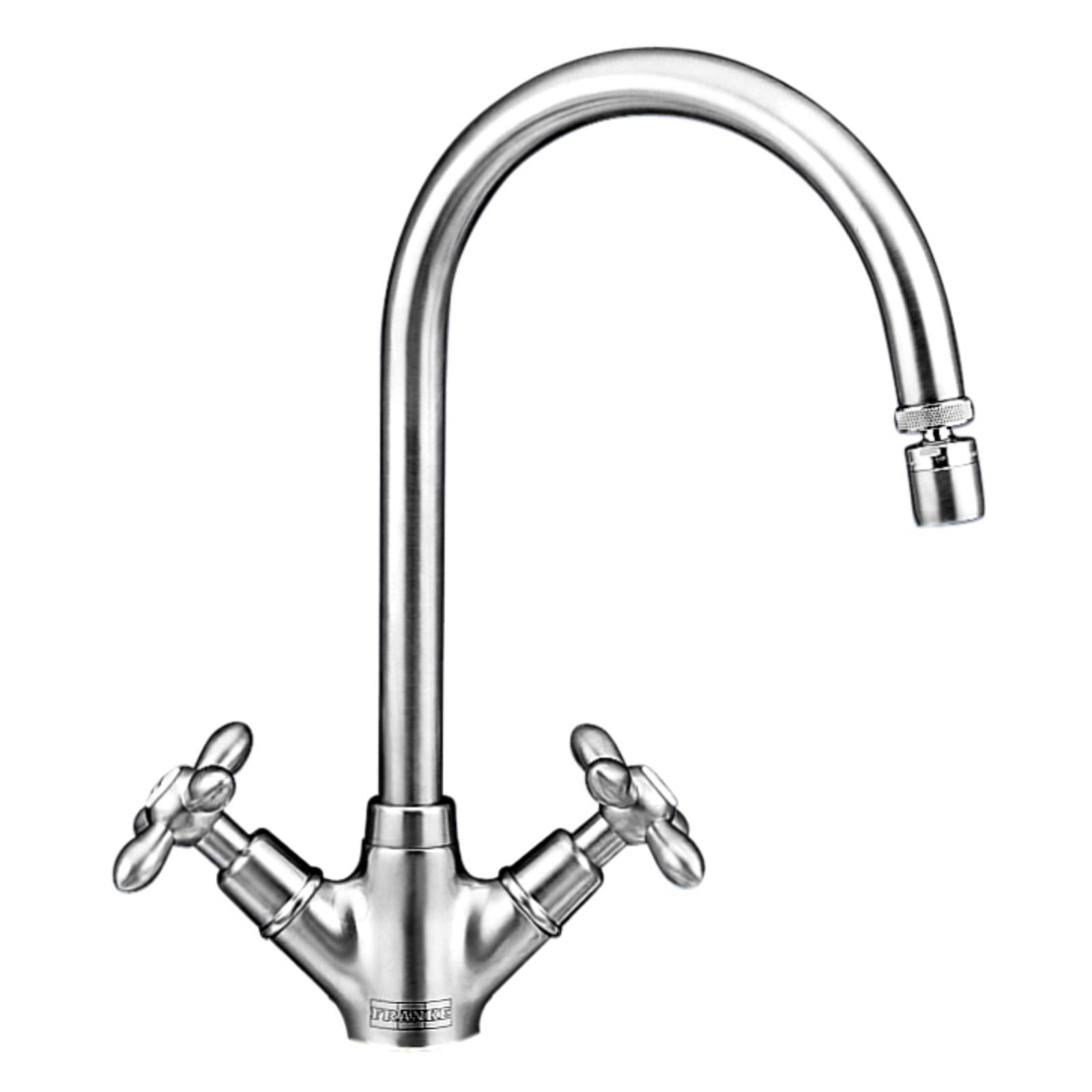 Franke Rotaflow J Spout Traditional Twin Lever Chrome Kitchen Mixer Tap